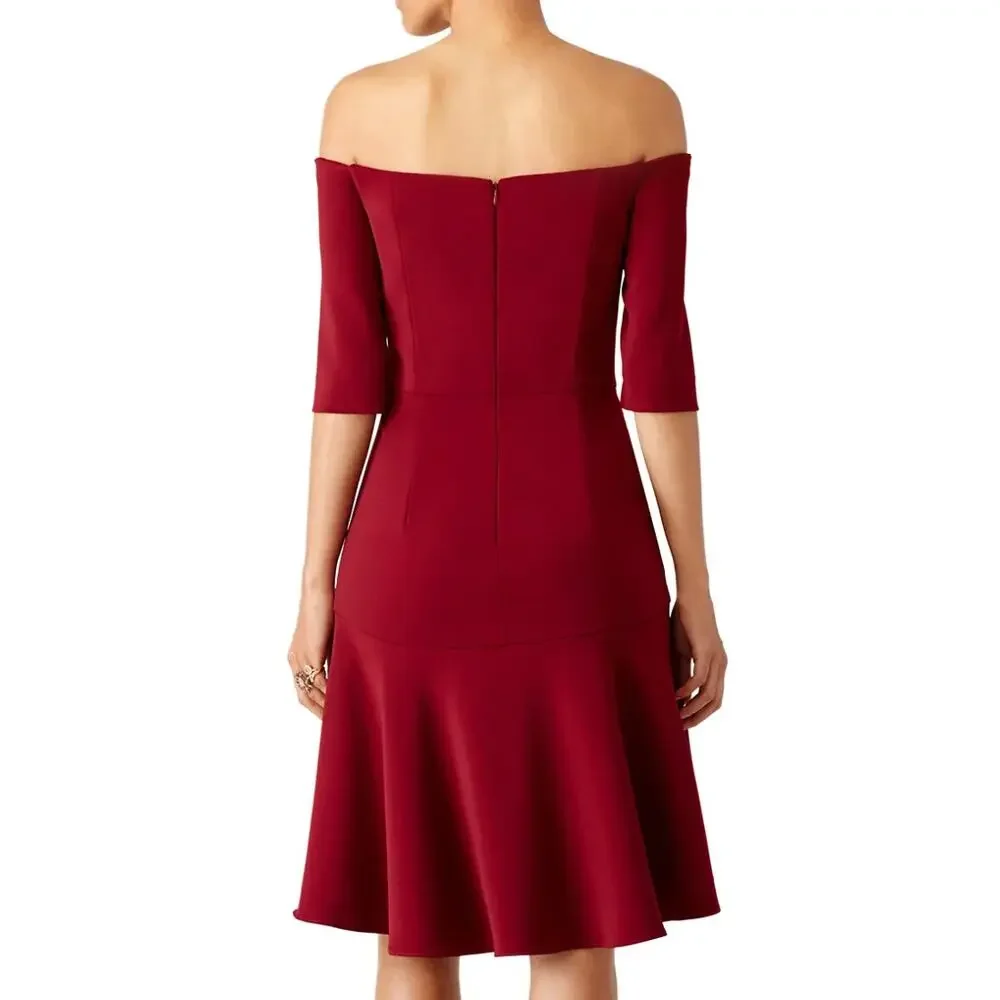 Milly Burgundy Cocktail Dress SIZE 6 High Low Off Shoulder Party Designer $435 - Picture 2 of 9